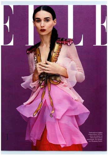 Rooney Mara Pinup Sheer Chiffon Crepon Gucci Dress Pink magazine CLIPPING photo
