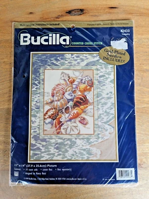 NOS Bucilla Tranquility Seashells Seascape 11" x 14" Cross Stitch Kit 42433 NIP! - Image 1 of 2