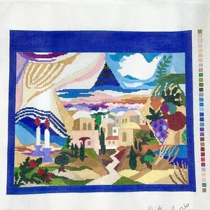 Bracha Lavee Hand painted Needlepoint tallis bag canvas Jerusalem Star 14x12 - Picture 1 of 1