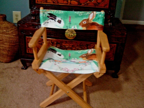Child's Wooden Framed Fold Up Chair Unique Bunny Rabbit Easter Design Cover