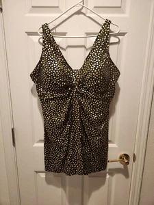 SWIMSUITS FOR ALL BLACK AND GOLD POLKA DOT ONE PIECE SWIMSUIT PLUS SIZE 26 - Picture 1 of 6