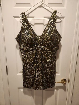 SWIMSUITS FOR ALL BLACK AND GOLD POLKA DOT ONE PIECE SWIMSUIT PLUS SIZE 26 - Image 1 of 4