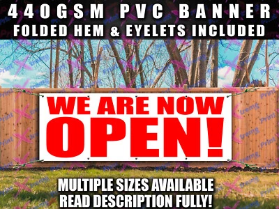 PRINTXTREME LTD WE ARE NOW OPEN BANNER SIGN SIGNS Indoor Outdoor Shop Cafe workshop PVC Eyelets