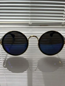 Circle Hippie Sunglasses | Blue Black | Round | Gold Trim | One Size - Picture 1 of 7