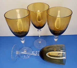 Vintage Set of 4 Oneida Wine Glasses Amber Bowl And Clear Stem RARE - Picture 1 of 8