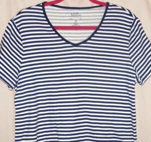 Croft & Barrow Short Sleeve Cotton Classic V-Neck Tee Sz XXL Navy/White Stripes - Picture 1 of 9