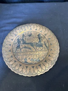 ANTIQUE FOOTED COPPER AND SILVER EGYPTIAN THEME PLATE C30 - Picture 1 of 3