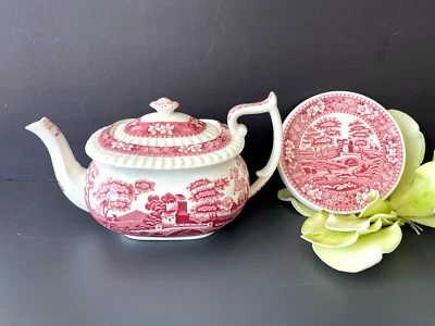 RARE Copeland Spode's Pink Tower Teapot w/Lid & Under Plate 2-PCS SET /Oval Mark - Image 1 of 4