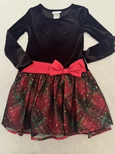 Bonnie Jean Girls Black Velvet/Red Plaid Holiday Dress Sz 10 w/ Shrug Xm4 - Picture 1 of 5