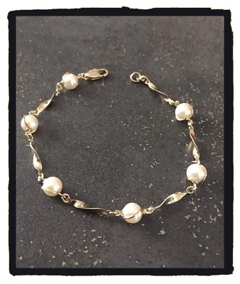 Pulsera Cuentas Blancas Chapado de Oro 18 Quilates 750/1000 Joyas Mujer - Imagen 1 de 4