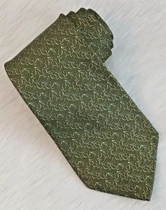 Salvatore Ferragamo Verde Gráfico Sillines Estampado Completo Corbata de Seda ITALIA USADO EN EXCELENTE ESTADO $190 - Imagen 1 de 5
