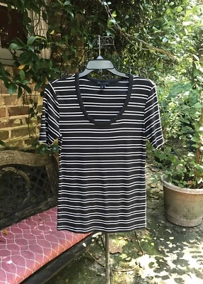 🍁Willi Smith - CAMISA TOP PUNTO ALGODÓN RAYAS NEGRAS - Talla Grande - Usada en Excelente Condición Foto 1 de 4