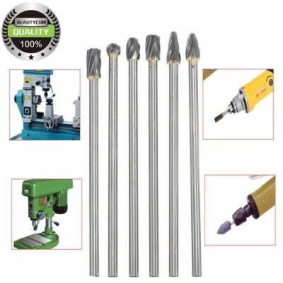 6pcs 10mm Rotary Tungsten Cut Burr 6mm 1/4" Shank 150mm Long Reach Carbide Burs - Image 1 of 4