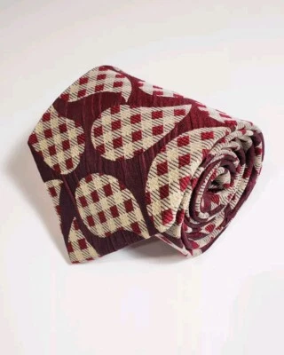 Corbata De Colección Emporio Armani 56" Roja Beige Blanca Paisley Seda Estampado Texturizada Italia Foto 1 de 4