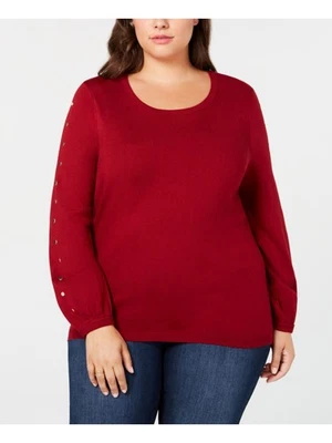 ONE A Womens Red Long Sleeve Scoop Neck Sweater Plus 1X - Image 1 of 4