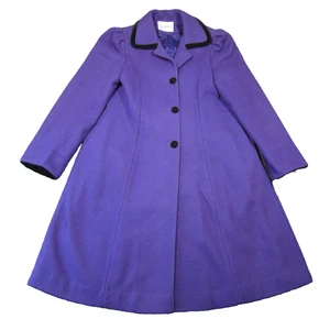 Vtg Rothschild Long Peacoat Girls 12 Purple Overcoat Velvet Trim Bow Old Money - Picture 1 of 20