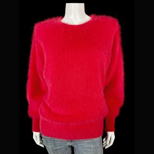 Suéter Pullover 80% Angora Difuso Vintage LIRA Rojo Manga Dolman 40 en Busto - Imagen 1 de 10