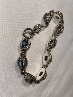 💙Bali Suarti BA 925 Sterling Silver Faceted Blue Topaz Toggle Bracelet 7.5” - Image 1 of 4