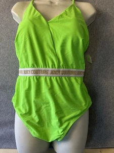 Juicy Couture Badeanzug XL fluoreszierend grün mit Goldakzent Einteiler Neu mit Etikett - Bild 1 von 6