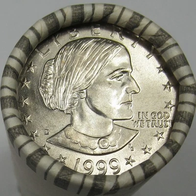 1999-D Susan B Anthony Original Bank Wrapped BU Roll of 25 UNC SBA Dollars OBW - Image 1 of 3