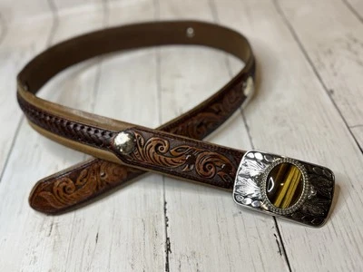 Cinturón Nocona de cuero marrón plateado con tachuelas para hombre 34 2411602 con hebilla de piedra Foto 1 de 4