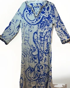 Soft Surroundings Women’s Med Dress Blue Splash White Crescendo Maxi Gown India - Picture 1 of 17