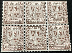 EIRE IRELAND POSTAGE STAMPS SG115 BLOCK OF 6 BROWN 2 1/2D UN MOUNTED MINT - Picture 1 of 2