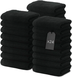 Set da Bagno -asciugamani 24 Salviettine - 30x30cm, 100% Cotone Premium nero - Foto 1 di 5