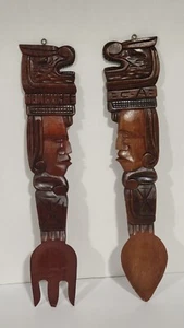 Horquilla y cuchara talladas de madera artística de 20"" decoración de pared vintage de 20"" de Honduras - Imagen 1 de 22