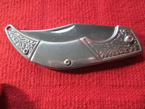 GOOD QUALITY 3  1/2" FOLDING KNIFE W/DECORATIVE SILVER BOLSTERS  3" BLADE - Picture 1 of 3
