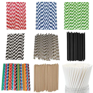 DISPOSABLE RETRO PAPER DRINKING STRAWS VINTAGE STRIPE PARTY WEDDING BIRTHDAY - Picture 1 of 63