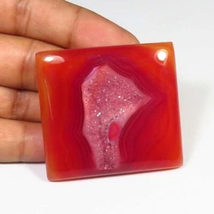 Natural Druzy Geode Agate Gemstone 40x39 mm Cushion Onyx Window Red Cabs OD-1076 - Picture 1 of 9