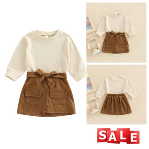 Kids Baby Girls Long Sleeve Tops+Beige Skirt Dress Outfits Toddler Clothes Set - Picture 1 of 9
