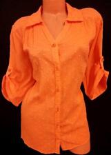 D & co. orange crinkle textured button down roll up sleeve top 1XP