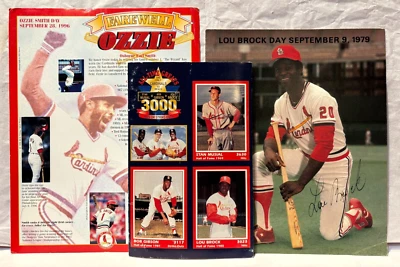 St. Louis Cardinals Programs Lou Brock Day, Ozzie Smith Farewell, 3000 Hits/K's - Image 1 of 4