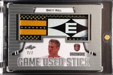 2017-18 Leaf Stickwork Brett Hull Game Used Stick Red Wings Blues Flames SP 7/7