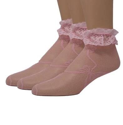 Calcetines tobilleros de encaje de color liso EMEM Apparel para mujer con volantes Foto 1 de 4