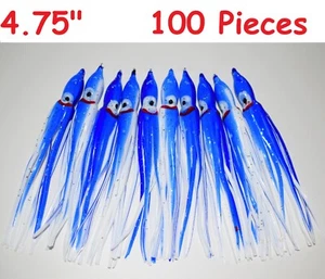 100 pcs 4.75" Blue/white Squid Skirts Octopus Hoochies Trolling Saltwater Lures - Picture 1 of 1
