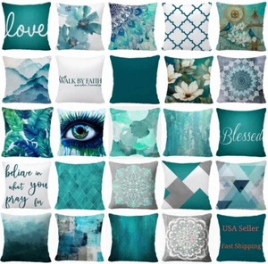 KISSENBEZUG Türkis Blau Dekorativ Wohndeko Abstrakt Weiß Kissenhülle 20x20" - Bild 1 von 26