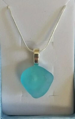 Colgante Cristal Mar Azul Genuino y 18" S.P.chI Foto 1 de 4