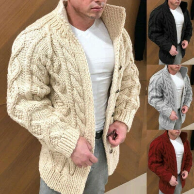 Knitted Sweater Men's Winter Long Sleeve Jacket S-5XL Cardigan Warm Coat Outwear - Image 1 of 4