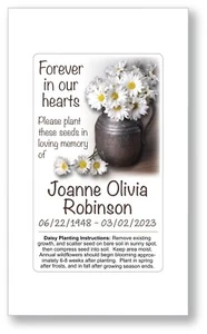 50 Personalized MEMORIAL Funeral Daisy Seed Packets - Country Garden Keepsake - Picture 1 of 3