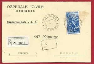1954 Interpol n. 745 su lettera Raccomandata per Mesola (Ferrara) - Imagen 1 de 1
