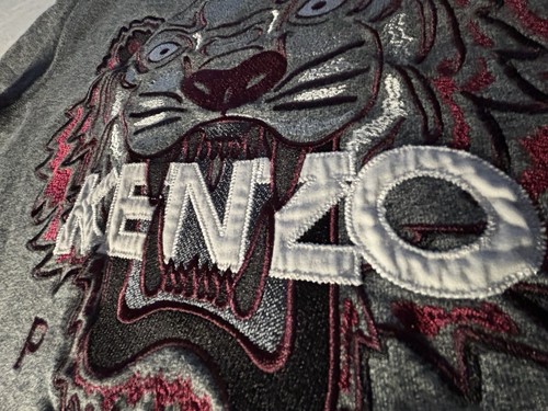 Felpa Kenzo Paris Tiger taglia S grigia con logo ricamato bordeaux e bianco