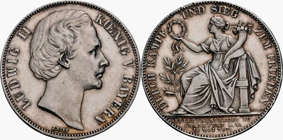 Bavaria 1871 Unc 1 Thaler Victory Over France Silver Germany German State - Image 1 of 4
