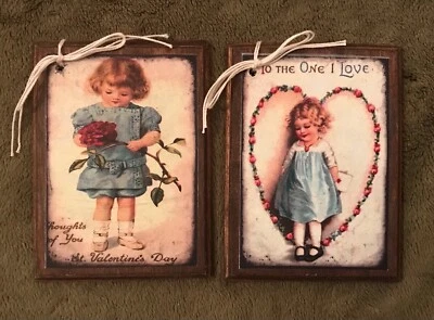 5 VICTORIAN Style Handcrafted Wooden Valentine's Day Ornaments / HangTags Set5 - Image 1 of 4