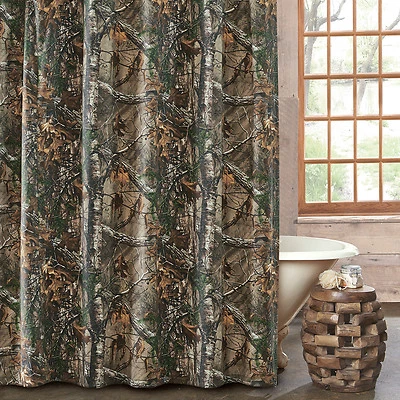 Cortina de ducha Realtree Xtra 2 piezas tela camuflada 72"x72"/12 ganchos marrón verde cabina Foto 1 de 2