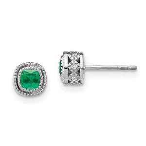 10k White Gold Emerald and Diamond Earrings - Picture 1 of 7