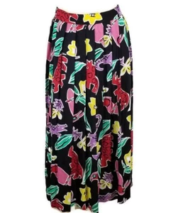 Segue Vintage colorful pleated mid calf 100% rayon skirt size 8 - Picture 1 of 8