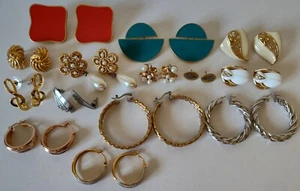14 pr. Vtg Pierced Earring Post Wire All Signed Silver Gold Tone Hoop Dangle Lot - Picture 1 of 18